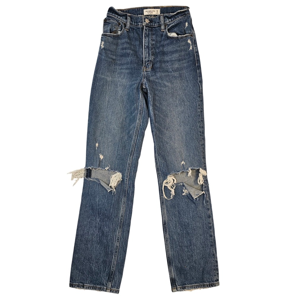 Abercrombie & Fitch 90s Straight Ultra High Rise Distressed Jeans Blue 25 0R
